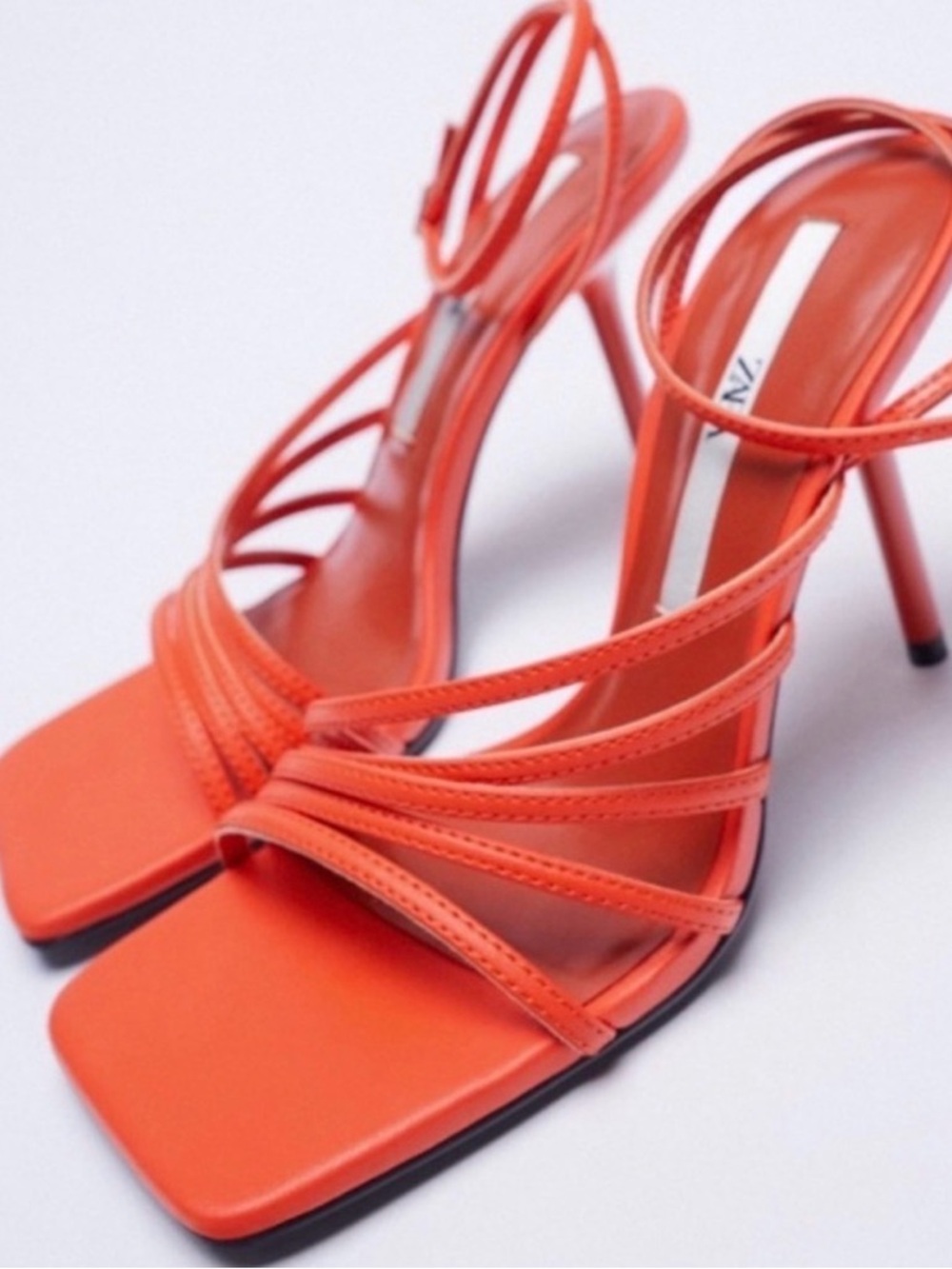 Zara Red Strappy Square-Toe Stiletto Heels